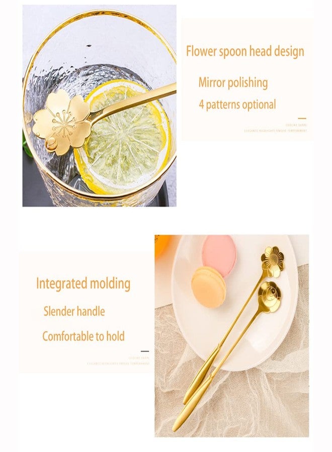 Fapiwen Golden Spoons, Coffee Spoon, Flower Teaspoons, Desserts Spoons, Stainless Steel Reusable Tea Scoops, Spoon Set for Kitchen, Dessert House, Cafe Or Bar (Set of 4 PCS Gold),18 centimeter - Image 3
